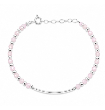PULSERA ESCLAVA MUJER PLATA DE LEY 925 BOLAS EN COLOR PLATA Y ROSAS PLACA 25X3 MILÍMETROS LARGO 17-20 CENTÍMETROS AJUSTABLE