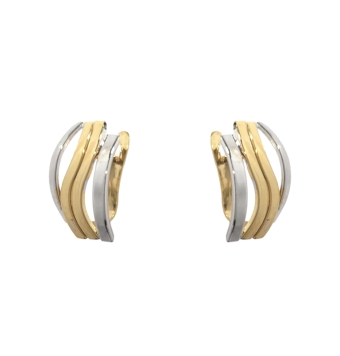 PENDIENTES MUJER ORO BICOLOR 18 KILATES DOS BANDAS ONDA EN ORO AMARILLO Y DOS BANDAS LISAS EN ORO BLANCO 9.5X14.5 MILÍMETROS CIE