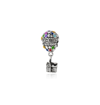 ABALORIO CHARM PLATA DE LEY 925 GLOBO ESMALTE MULTICOLOR CON CASITA