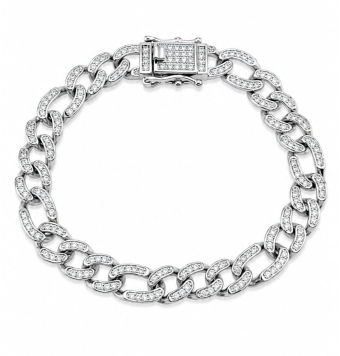 PULSERA MUJER PLATA DE LEY 925 ESLABÓN CARTIER CON CIRCONITAS BLANCAS ANCHO 8 MILÍMETROS LARGO 19 CENTÍMETROS CIERRE CAJA