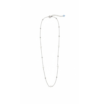 COLLAR MUJER PLATA DE LEY 925 PERLAS Y BOLAS DE 4 Y 2 MILÍMETROS LARGO 40-45 CENTÍMETROS AJUSTABLE