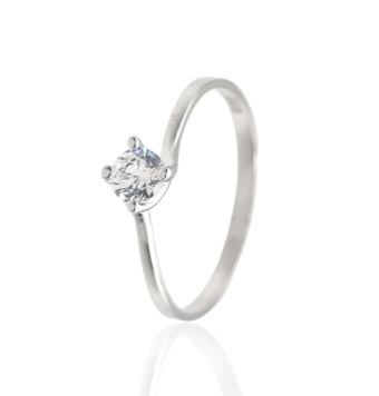 ANILLO ESTILO SOLITARIO MUJER ORO BLANCO 18 KILATES BRAZO CRUZADO CIRCONITA BLANCA 4 MILÍMETROS CON CUATRO GARRAS