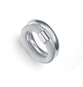 ANILLO MUJER VICEROY COLECCIÓN LAURA ESCANES ACERO CHAPADO PLATA DOBLE ANILLO UNO LISO Y OTRO TRENZADO ANCHO 8 MILÍMETROS (1)