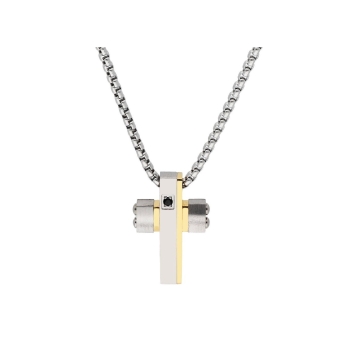 COLLAR LISKA HOMBRE ACERO CADENA ROLÓ 1.7 MILÍMETROS COLGANTE CRUZ CURVADA 12X20 MILÍMETROS ACERO TRES BANDAS CHAPADO DORADO PIE