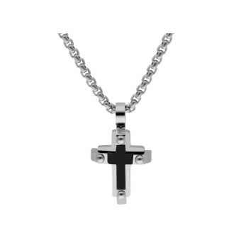COLLAR LISKA HOMBRE ACERO CADENA ROLÓ 1.7 MILÍMETROS COLGANTE CRUZ 13X17 MILÍMETROS ACERO E IP NEGRO LARGO 60 CENTÍMETROS