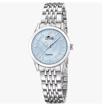 RELOJ MUJER LOTUS ACERO CON CAJA DE 30.5 MILÍMETROS DE DIÁMETRO CON ESFERA ESTRIADA EN COLOR AZUL. CADENA DE ACERO AJUSTABLE