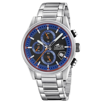 RELOJ LOTUS ANALÓGICO CRONÓGRAFO HOMBRE CON CAJA DE ACERO DE 41 MILÍMETROS. ESFERA AZUL MARINO CON DETALLES ROJO. CADENA DE ACER
