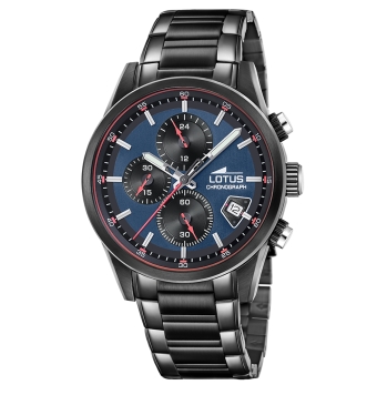 RELOJ LOTUS ANALÓGICO CRONÓGRAFO HOMBRE CON CAJA DE ACERO IP NEGRO DE 41 MILÍMETROS. ESFERA AZUL MARINO. CADENA DE ACERO IP NEGR