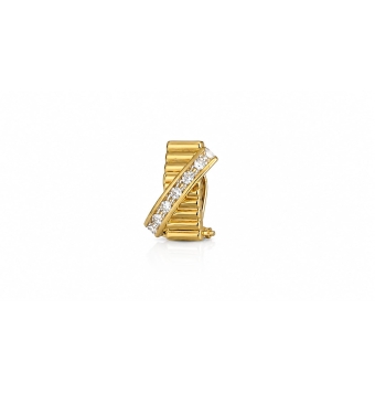 PENDIENTES MUJER ORO AMARILLO 18 KILATES BASE RECTANGULAR 5X14 MILÍMETROS TEXTURA RELIEVE BARRA DIAGONAL CIRCONITAS BLANCAS CIER