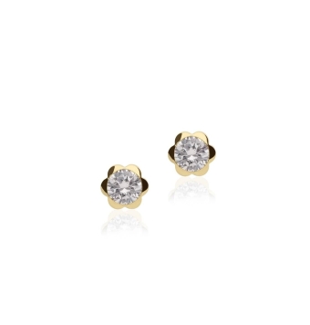PENDIENTES NIÑA/BEBÉ ORO AMARILLO 9 KILATES FLOR 5.5 MILÍMETROS CON CIRCONITA BLANCA CIERRE TORNILLO
