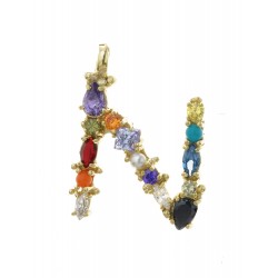 COLGANTE PLATA CHAPADA PIEDRA MULTICOLOR LETRA N