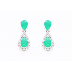 PENDIENTES PLATA DE LEY 925 DOBLE LAGRIMA COLOR VERDE MINT CON CERCO DE CIRCONITAS CIERRE PRESION 31 MILIMETROS