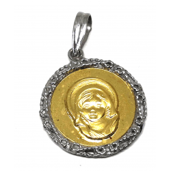 MEDALLA COMUNIÓN VIRGEN ORO 18 KILATES BICOLOR REDONDA 20X20 MILÍMETROS