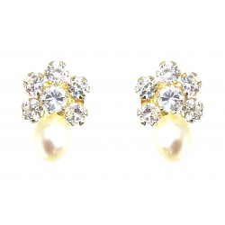PENDIENTES CON PERLA Y CIRCONITAS DE ORO