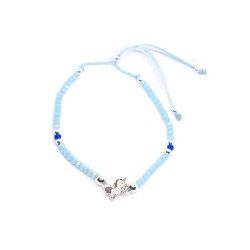 PULSERA PLATA DE LEY 925 NIÑA/MUJER FORMA UNICORNIO 12 MM MONTADA EN BOLAS CRISTAL SWAROVSKI 3 MM CON HILO DE ALGODÓN AJUSTABLE