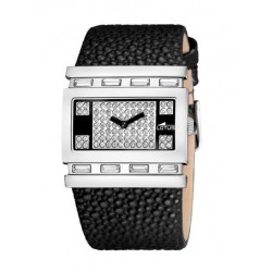 Reloj Lotus Mujer correa negra esfera negra circonitas caja cuadrada