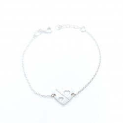 PULSERA MUJER PLATA DE LEY 925 CON CORAZÓN CON DOS CORAZONES CALADOS LARGO 16-19 CENTÍMETROS