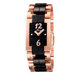 Reloj Lotus Mujer cadena de acero pavonado cobre y pavonado negro esfera cobre caja cuadrada