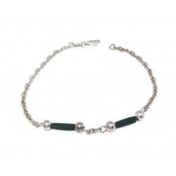 PULSERA PLATA BOLAS TUBOS ALARGADOS VERDES CUATRO BOLAS LARGO 20.5 CM