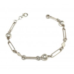 PULSERA PLATA ESLABONES ALARGADOS TRES BOLAS LARGO 19 CM